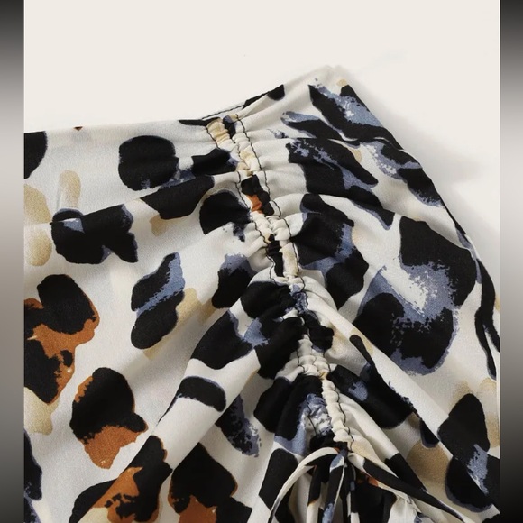 Leopard Print Ruched Drawstring Mini Skirt - Picture 3 of 5